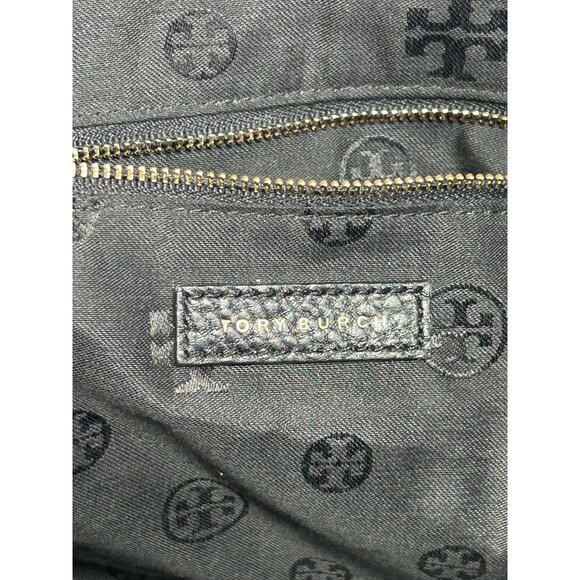 Tory Burch Meyer Plaque Pebbled Leather Tote Bag in Black - Picture 4 of 10